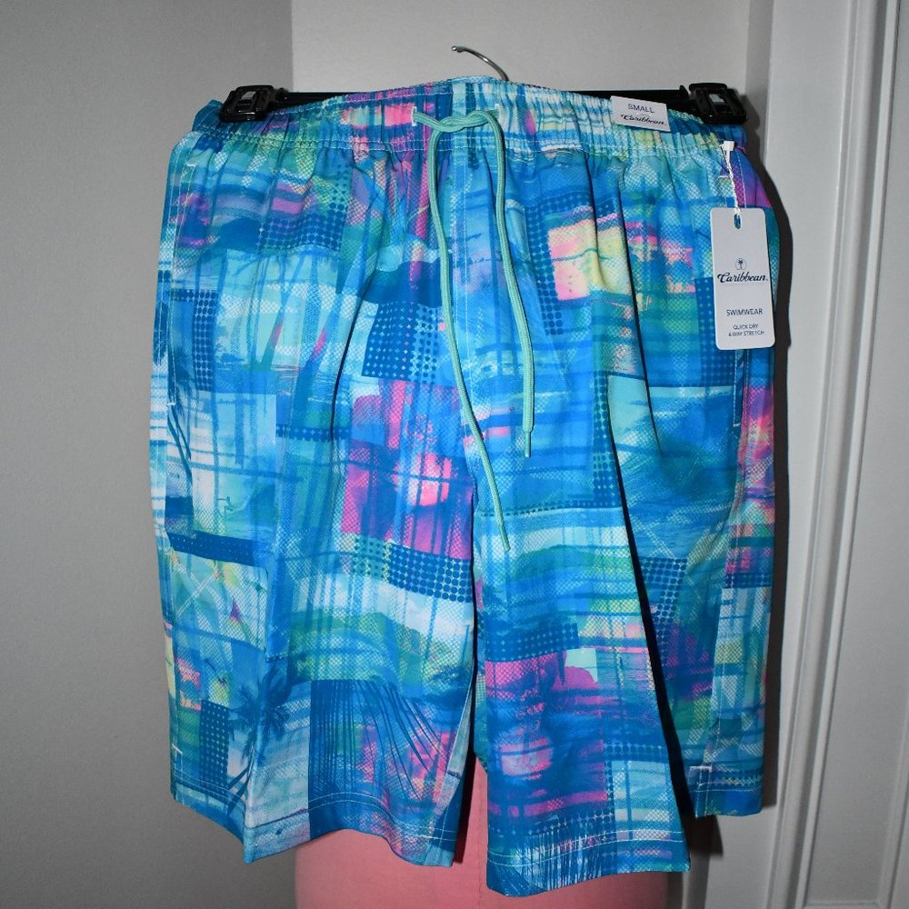 Caribbean Postcard Photoreal 9" Inseam Swim Trunks Size:SMALL  #S25MC601 NWT